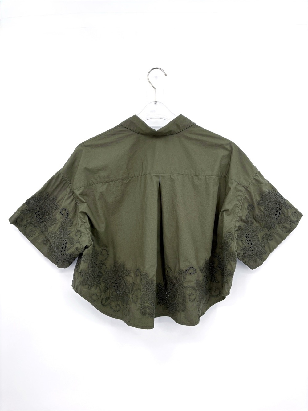 RAG & BONE Marin Embroidered Eyelet Crop Blouse Olive Green S - Picture 5 of 9
